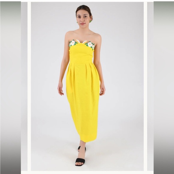 Fanm Mon Lorr Linen Dress Wanga Collection Women’s Size Small In Yellow - Picture 1 of 9